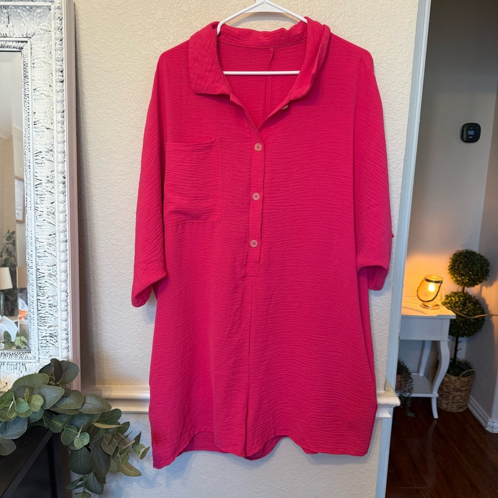 Half Button Collared Loose Romper Large - image 7